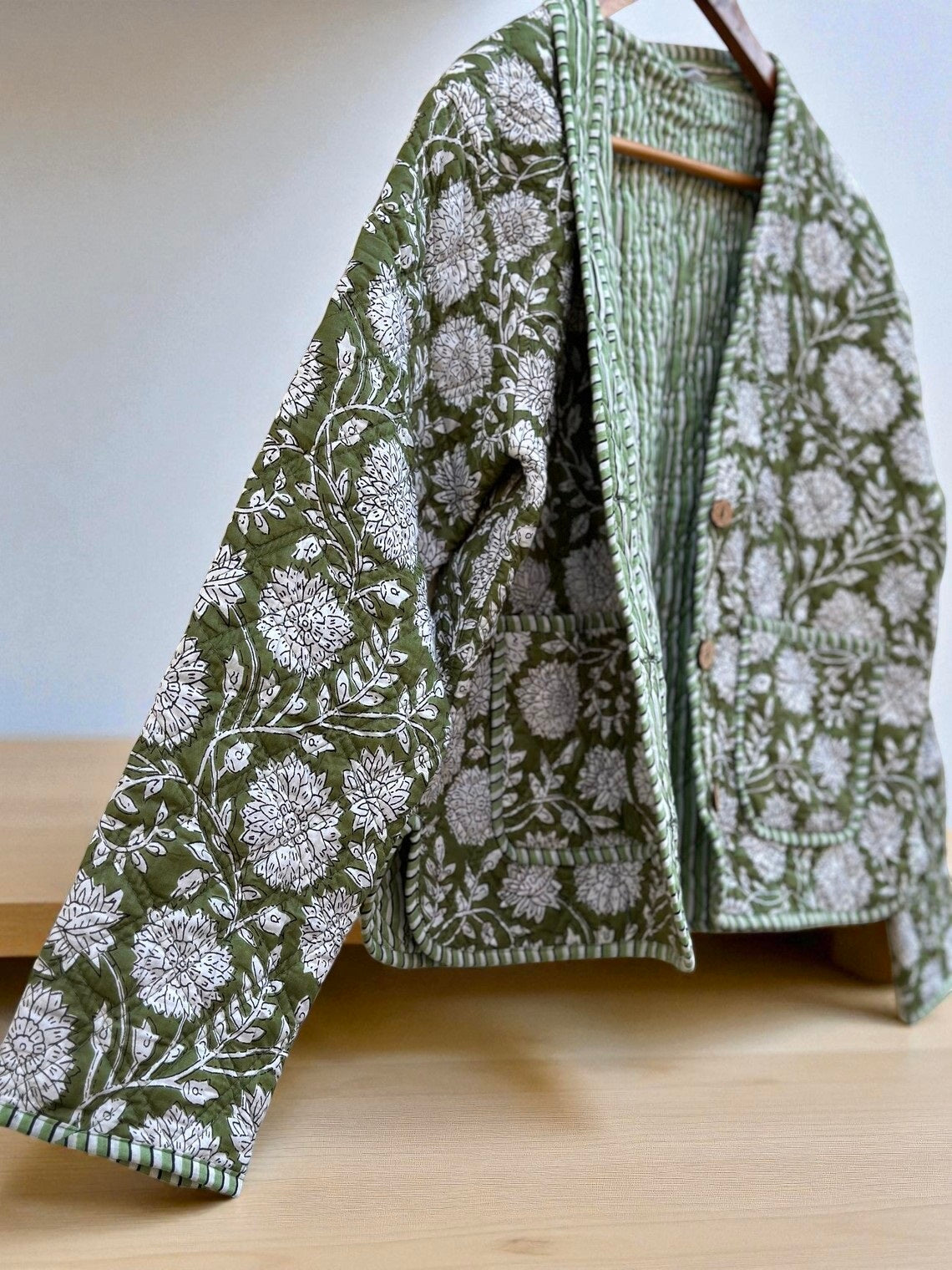Hand Block Printed Cotton Quilted Women’s Jacket – Reversible Ethnic Winter Wear