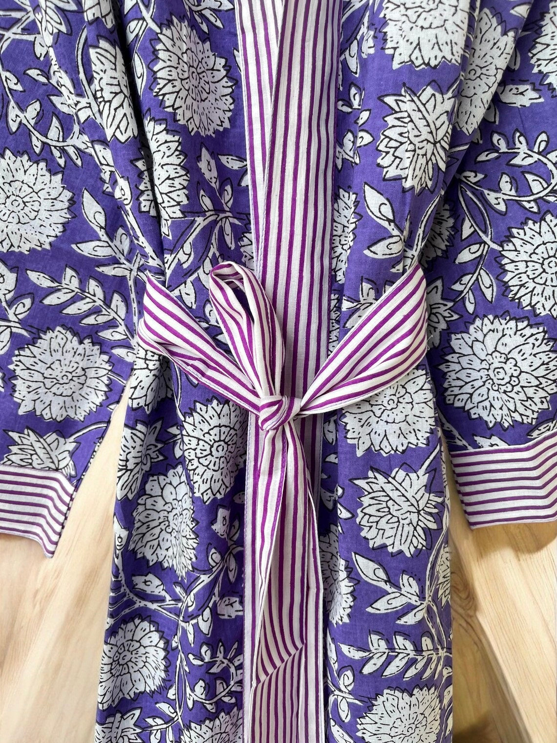 Handmade Women’s Boho Cotton Block Printed Kimono | Lightweight Lounge & Beach Robe