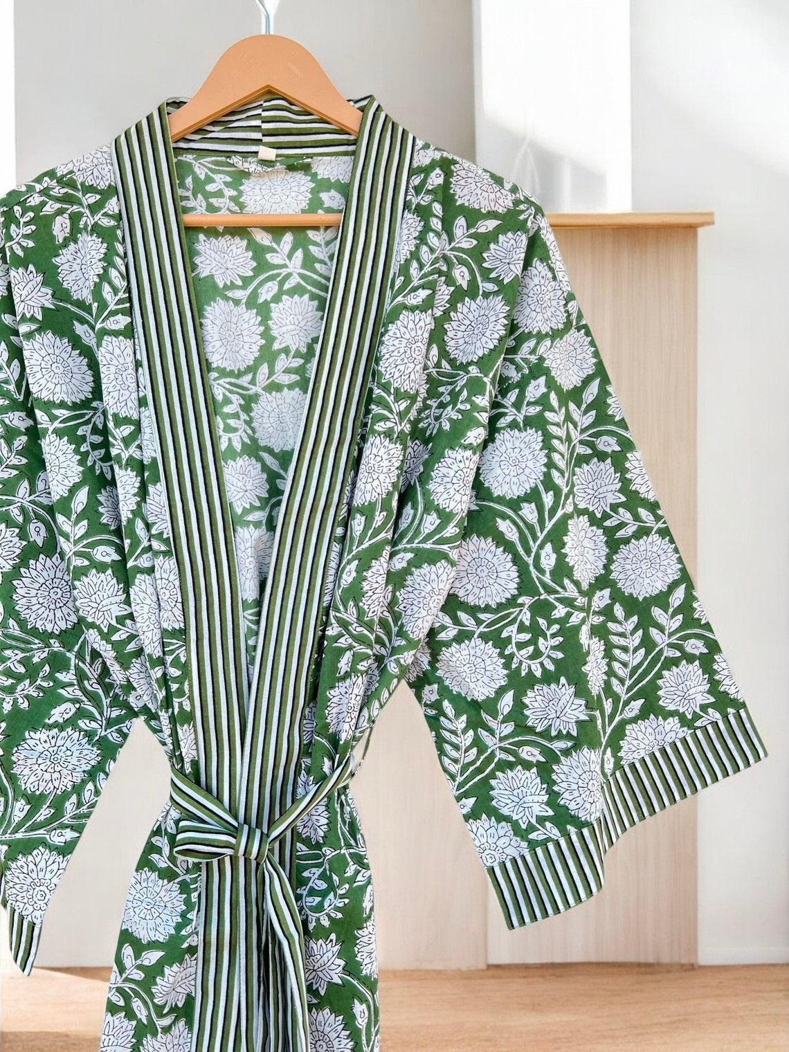 Women’s Cotton Block Print Kimono Robe | Artisan Handmade Boho Kimono