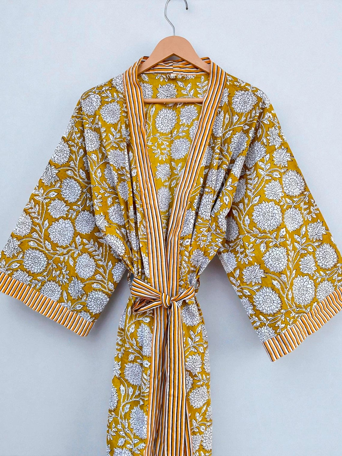 Women’s Cotton Block Print Kimono | Handmade Lightweight Boho Robe