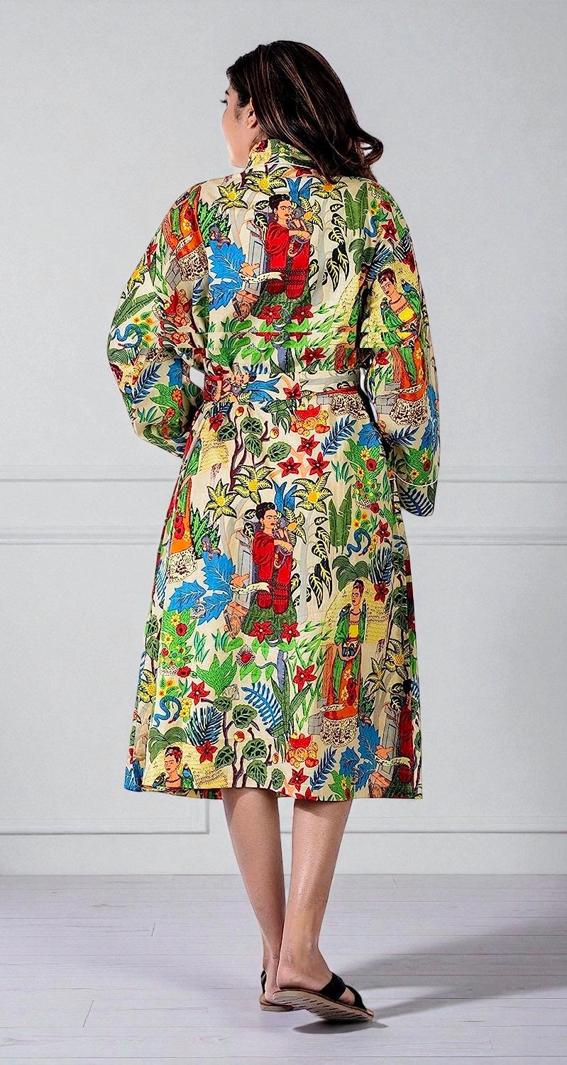 Cotton Block Printed Kimono Robe | Womens Handmade Indian Boho Kimono