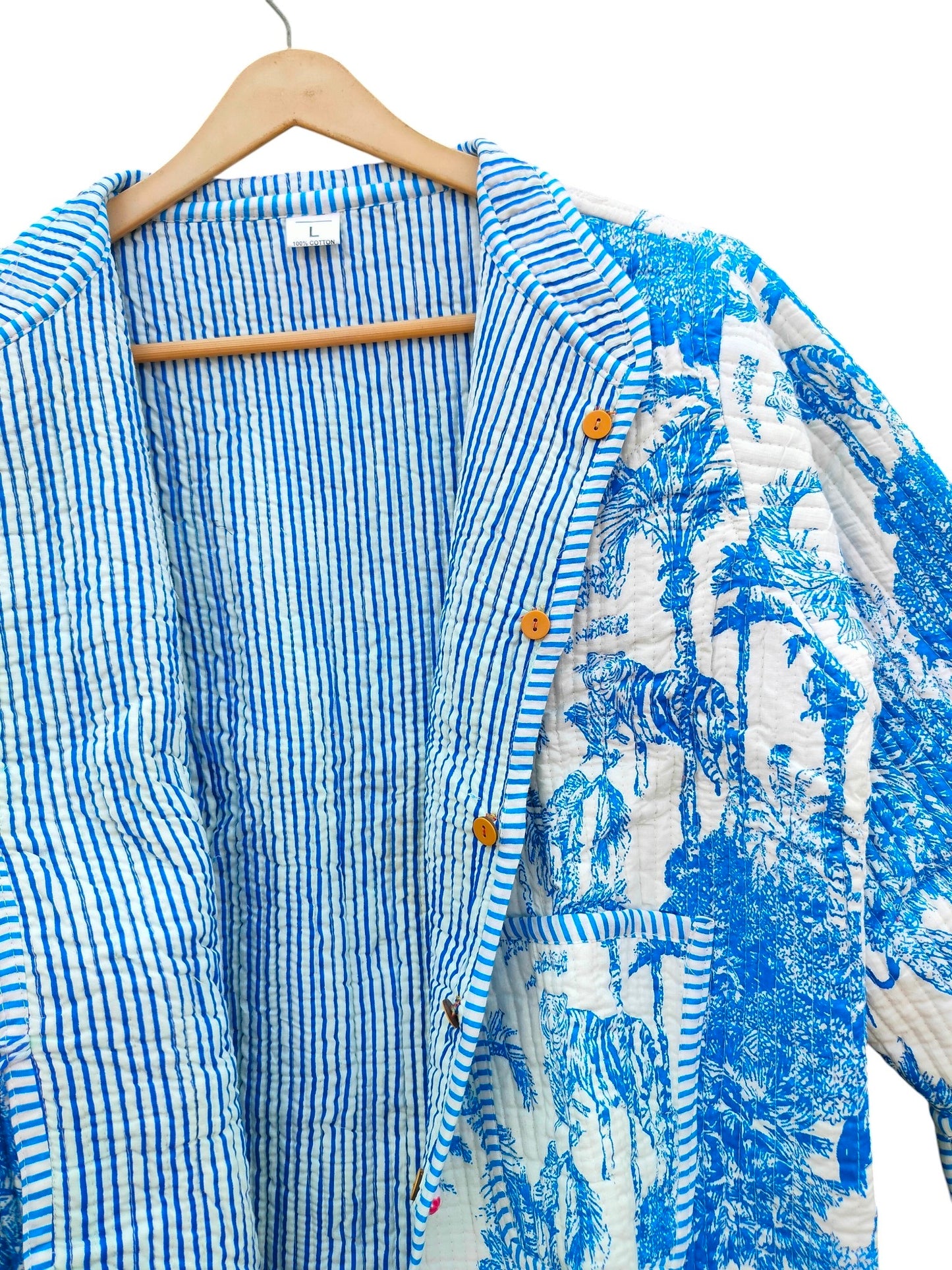 Artisanal Hand Block Printed Quilted Jacket β Soft Cotton Reversible Style