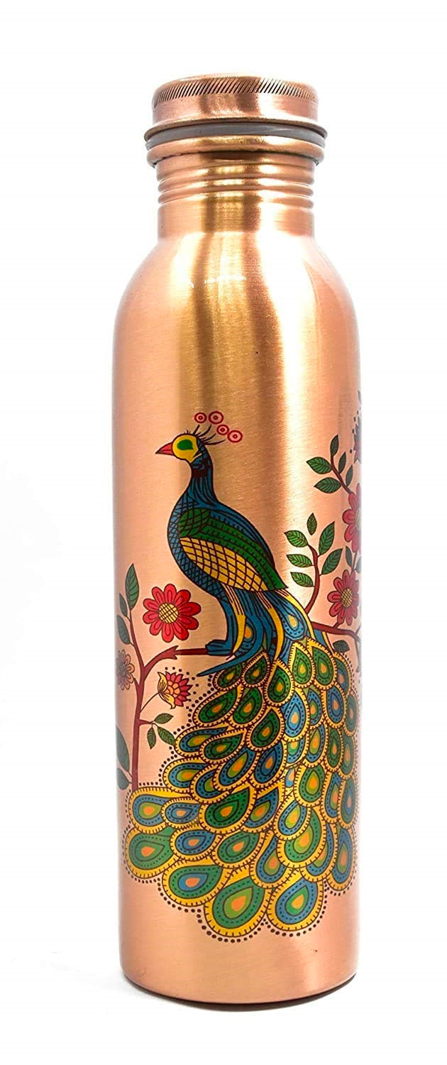 Printed Pure Copper Water Bottle for Drinking Water, 34 Oz Leak-Proof