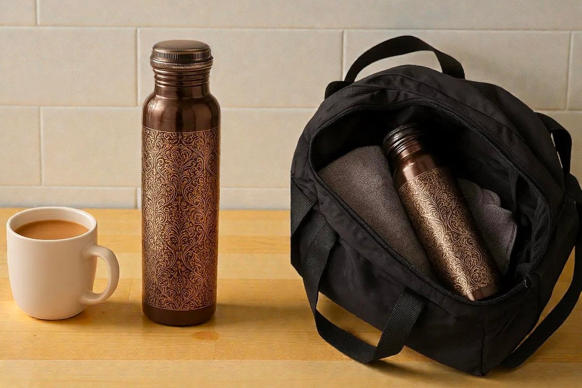 Pure Copper Water Bottle for Drinking Water, 34 Oz Stay Hydrated and Enjoy Ayurvedic Benefits – Leak-Proof, Temperature Retention, Eco-Friendly Design – Durable Copper Bottle