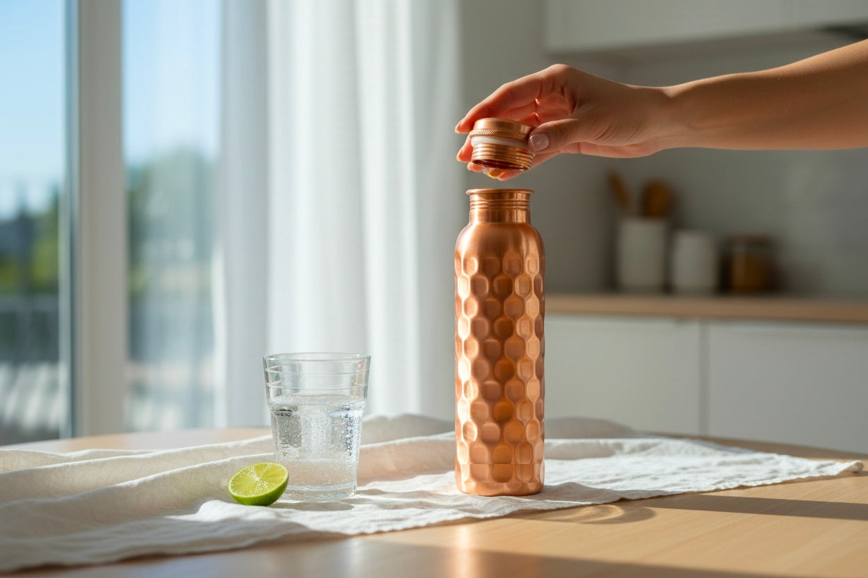 Copper Bottle 100% Pure Copper BPA-Free Water Bottle | Copper-Infused Water | Leak Proof | Office Use | Boosts Immunity | Supports Digestive & Liver Health | Ayurveda Inspired