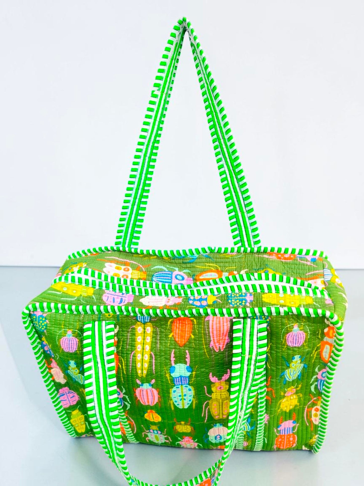 Set Of 2 Handmade Quilted Cotton Tote Bag, Block Printed Shoulder Bag, Reusable Grocery Bag, Everyday Carry Tote