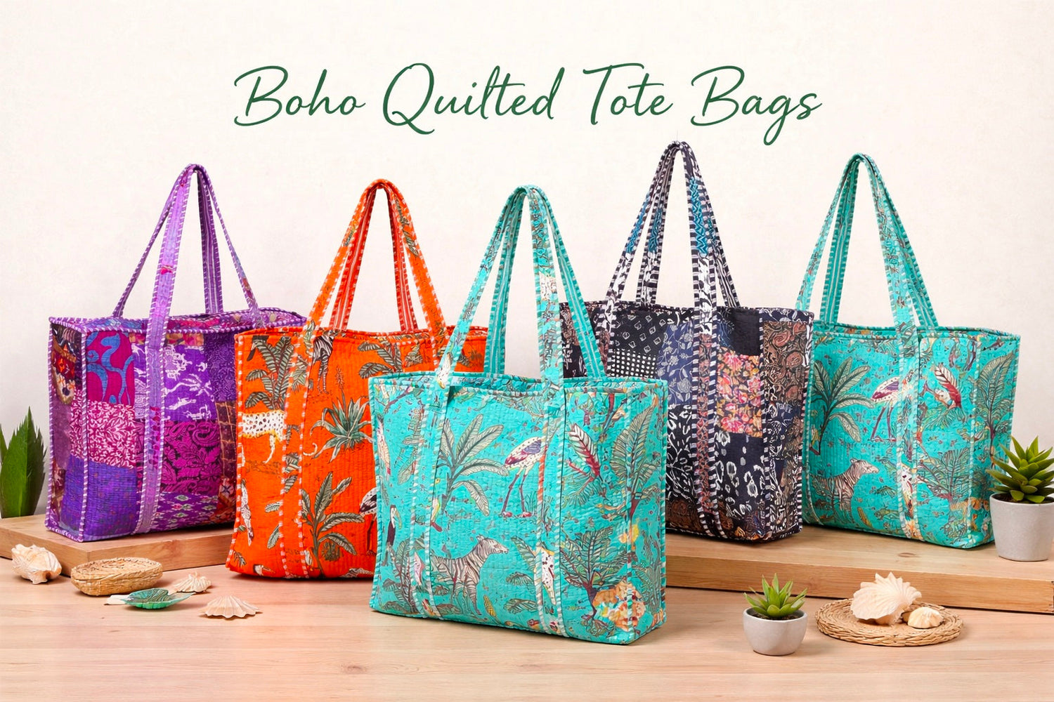 Boho Quilted Tote Bag