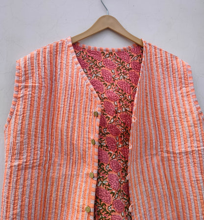 Handmade Cotton Bohemian Quilted Coat Reversible Winter Jacket