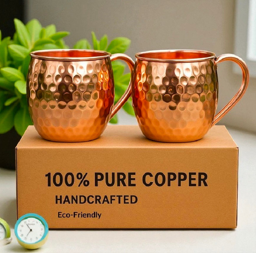 Copper Mugs, 100% Pure Copper Handle mug, Handcrafted mug Best Travel mug, Bar Gift, Housewarming Gift Set Pack Of 2 Pc