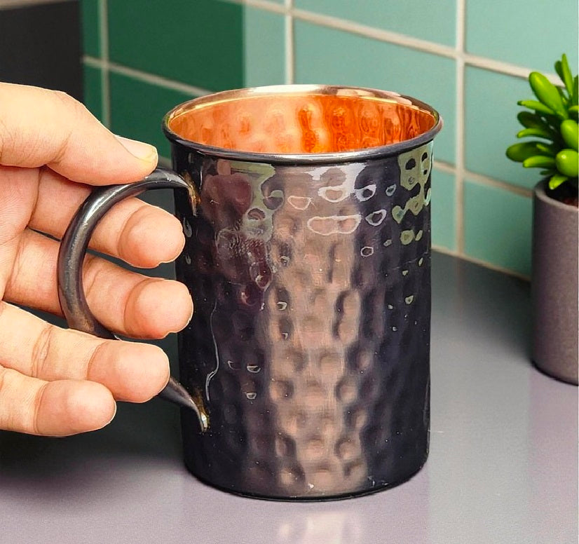 Hammered Pure Copper Mug | 100% Solid Copper Cup | Wellness Gift for Men & Women Pack Of 2 Pc