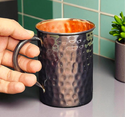 Hammered Pure Copper Mug | 100% Solid Copper Cup | Wellness Gift for Men & Women Pack Of 2 Pc