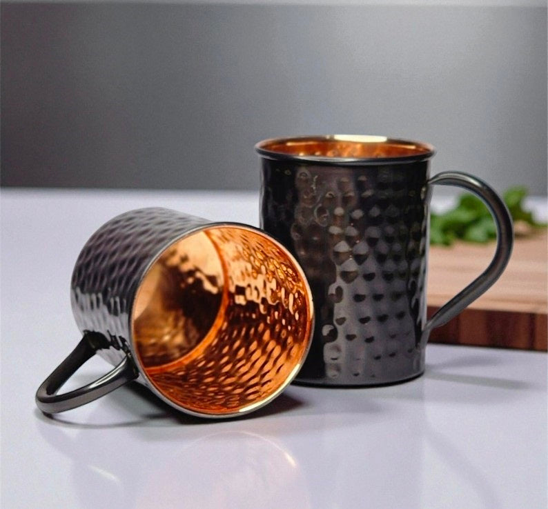 Hammered Pure Copper Mug | 100% Solid Copper Cup | Wellness Gift for Men & Women Pack Of 2 Pc