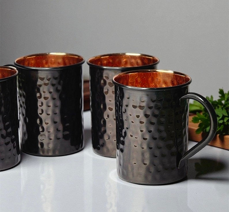 Hammered Pure Copper Mug | 100% Solid Copper Cup | Wellness Gift for Men & Women Pack Of 2 Pc