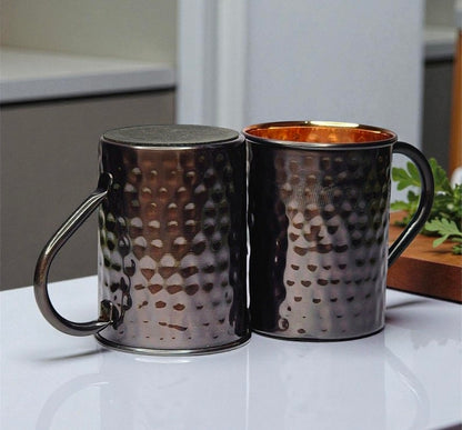 Hammered Pure Copper Mug | 100% Solid Copper Cup | Wellness Gift for Men & Women Pack Of 2 Pc