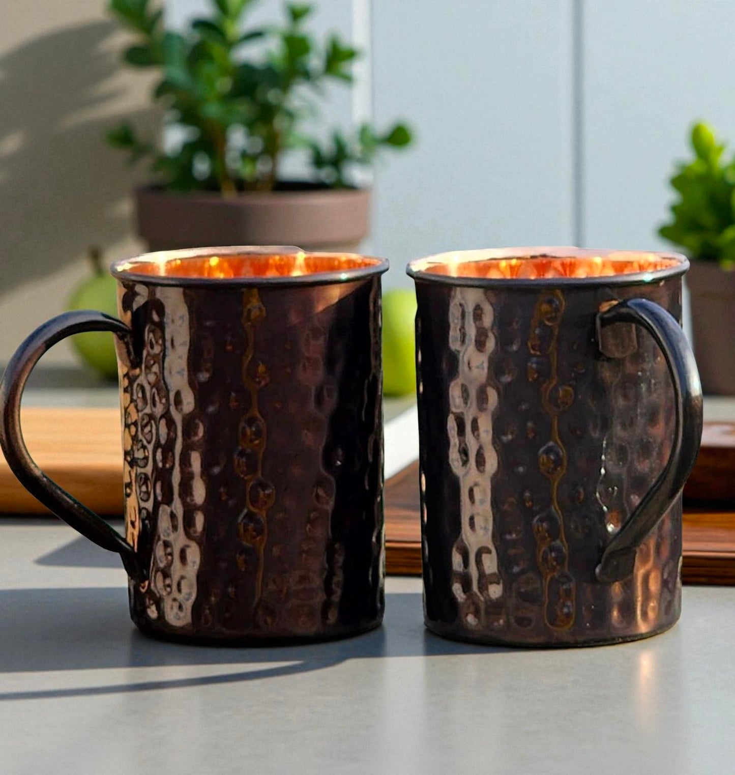 Hammered Pure Copper Mug | 100% Solid Copper Cup | Wellness Gift for Men & Women Pack Of 2 Pc