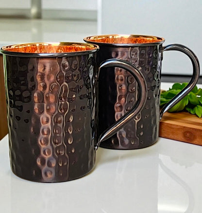 Hammered Pure Copper Mug | 100% Solid Copper Cup | Wellness Gift for Men & Women Pack Of 2 Pc