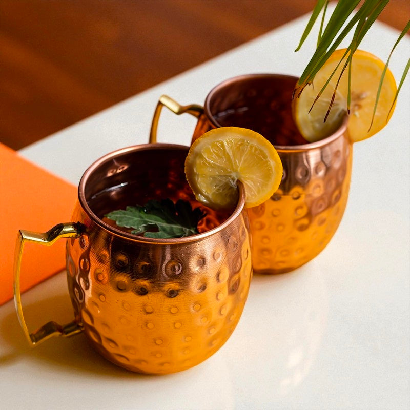 Hammered Copper Mug | 100% Pure Copper Water Cup | Ayurvedic Health Drinkware Gift for Him & Her Pack Of 2 Pc