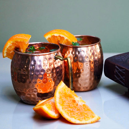 Hammered Copper Mug | 100% Pure Copper Water Cup | Ayurvedic Health Drinkware Gift for Him & Her Pack Of 2 Pc