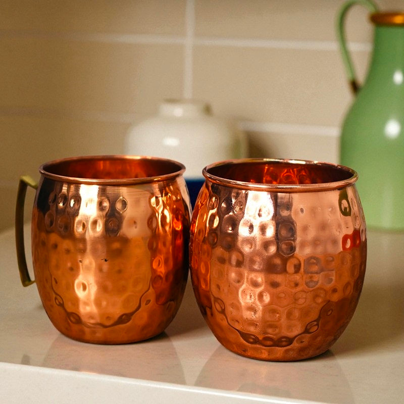 Hammered Copper Mug | 100% Pure Copper Water Cup | Ayurvedic Health Drinkware Gift for Him & Her Pack Of 2 Pc