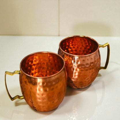 Hammered Copper Mug | 100% Pure Copper Water Cup | Ayurvedic Health Drinkware Gift for Him & Her Pack Of 2 Pc