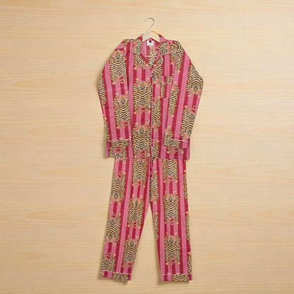 Hand Printed Cotton Pajama Set for Women | Soft Sleepwear Set