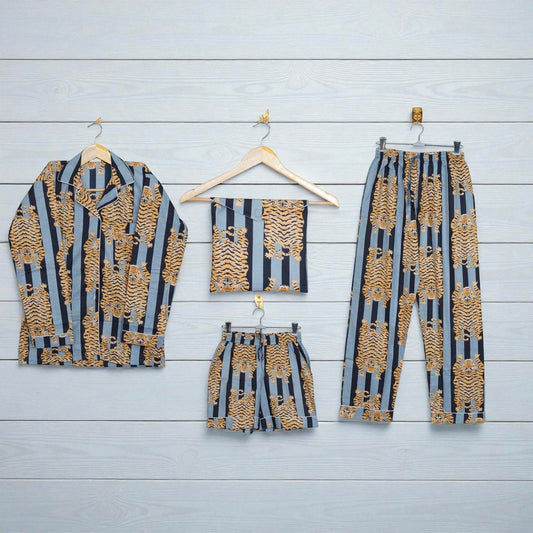 Handmade Cotton Pajama Set for Women | Block Print Loungewear | Cozy Sleep 4 Pcs Set