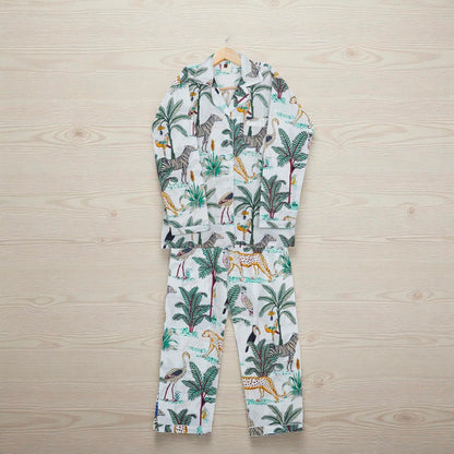 Soft Cotton Women Pajama Set | Hand Printed Sleepwear | Relaxed Fit Loungewear 4 Pcs Set