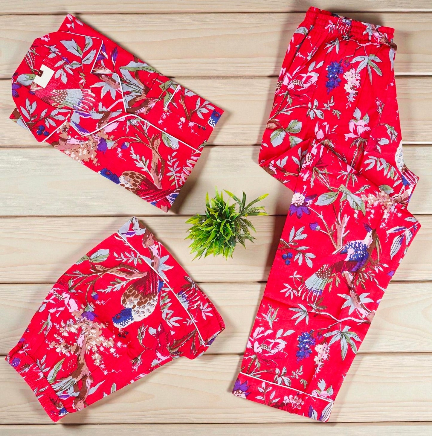 Organic Cotton Hand Printed Pajama Set | Women’s Loungewear | Sustainable Gift 4 Pcs Set