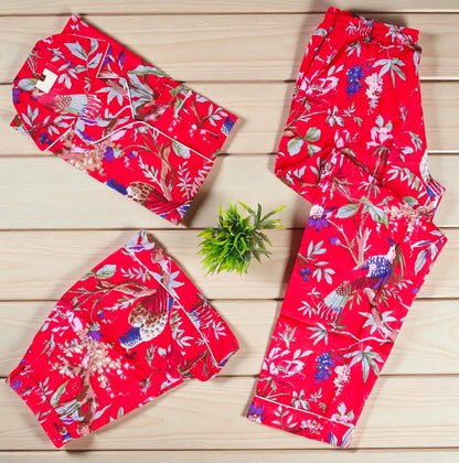 Organic Cotton Hand Printed Pajama Set | Women’s Loungewear | Sustainable Gift 4 Pcs Set
