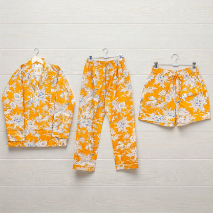 Block Print Pajama Set | Women’s Cotton Sleepwear | Handmade Nightwear 4 Pcs Set
