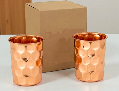 Pure Copper Water Glass | Handmade Ayurvedic Drinking Tumbler Pack Of 2 Pc