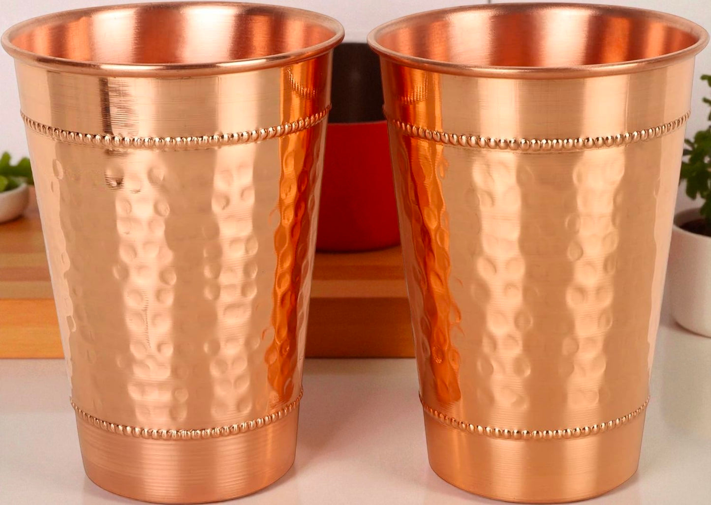 Hammered Copper Water Glass Set | Traditional Indian Drinkware Pack Of 2 Pc