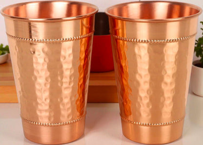 Hammered Copper Water Glass Set | Traditional Indian Drinkware Pack Of 2 Pc