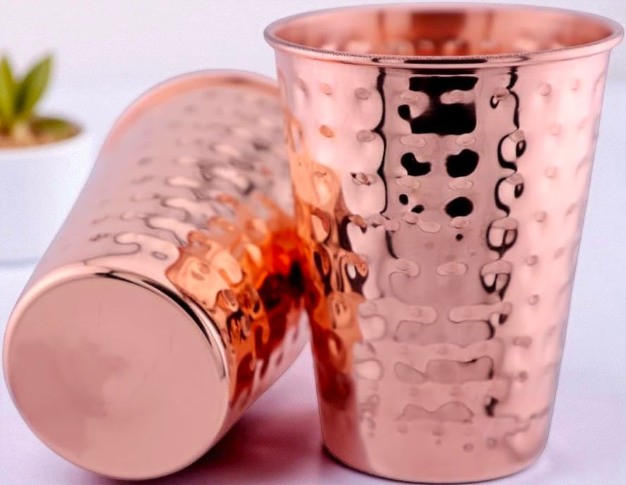 100% Pure Copper Glass for Drinking Water | Handcrafted Copper Tumbler Pack Of 2 Pc
