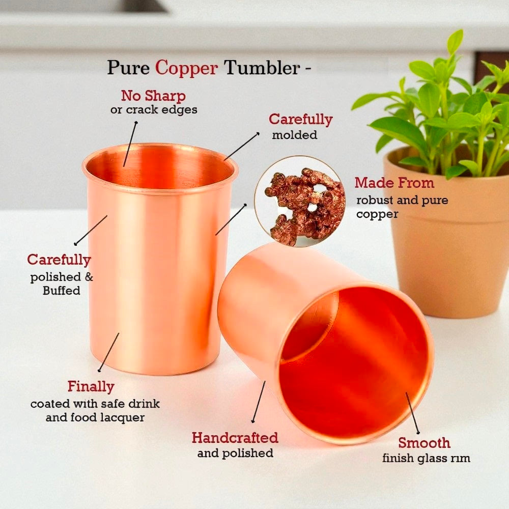 Handcrafted Copper Water Glass | Traditional Indian Drinkware Pack Of 2 Pc