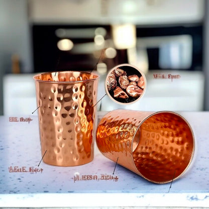 Copper Water Glass Set | Pure Copper Tumblers Gift Set Pack Of 2 Pc