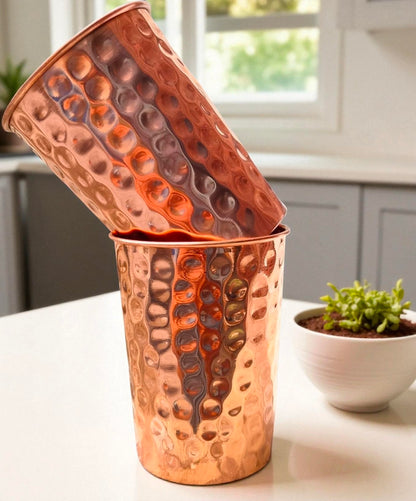 Copper Water Glass Set | Pure Copper Tumblers Gift Set Pack Of 2 Pc