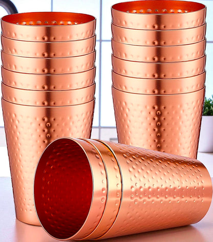 Ayurvedic Pure Copper Glass | Handmade Hammered Water Tumbler Pack Of 2 Pc