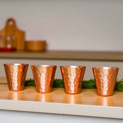 Handcrafted Pure Copper Water Glass | Handmade Drinking Copper Small Cup Pack Of 4 Pc