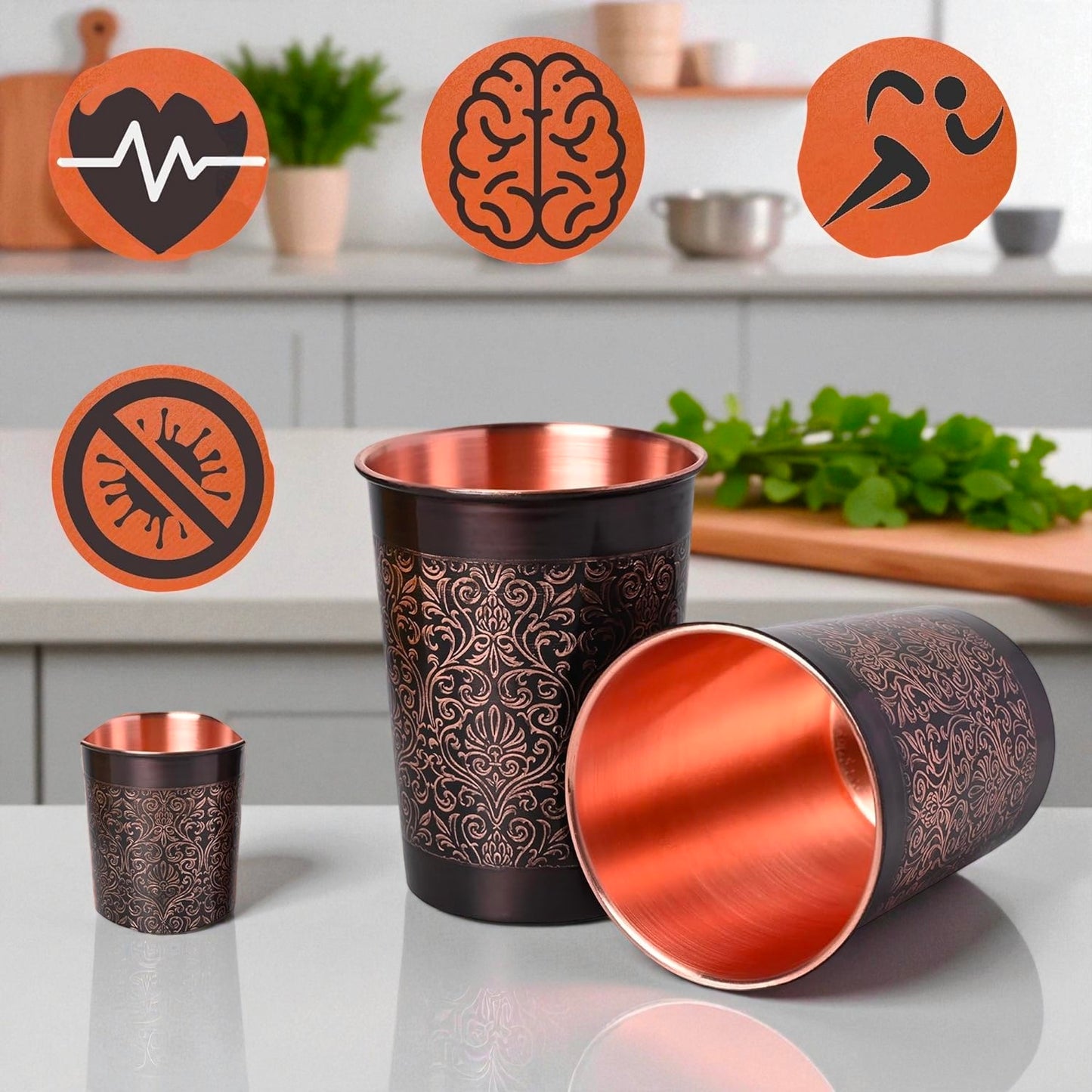 Copper Glass Set | 100% Pure Copper Water Cup for Home & Kitchen Pack Of 2 Pc