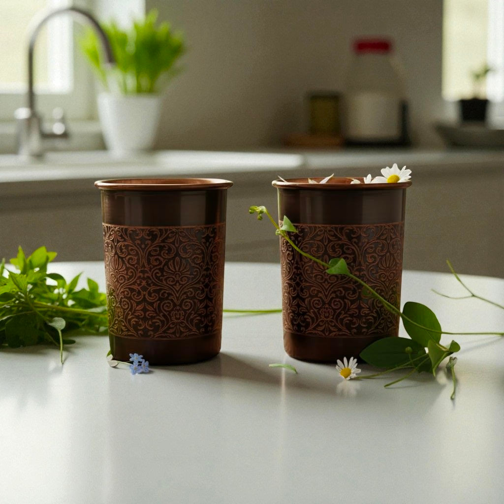 Copper Glass Set | 100% Pure Copper Water Cup for Home & Kitchen Pack Of 2 Pc