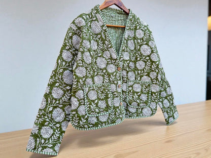Hand Block Printed Cotton Quilted Women’s Jacket – Reversible Ethnic Winter Wear