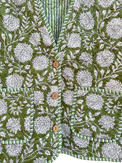 Hand Block Printed Cotton Quilted Women’s Jacket – Reversible Ethnic Winter Wear