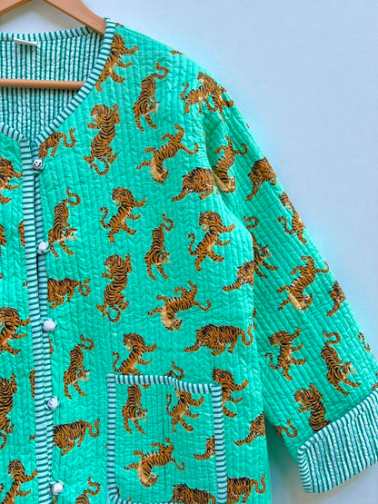 Indian Block Print Cotton Quilted Jacket for Women – Handmade Indian Craft