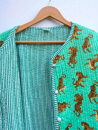 Indian Block Print Cotton Quilted Jacket for Women – Handmade Indian Craft