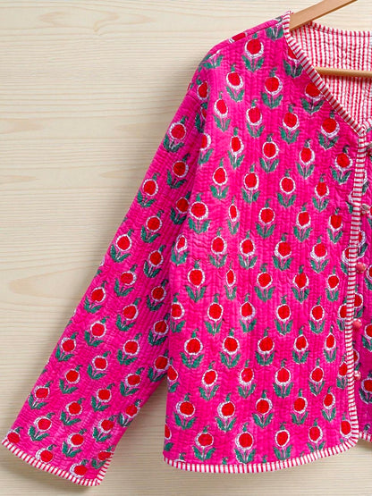 Pure Cotton Hand Block Print Quilted Jacket – Boho Style Reversible Coat