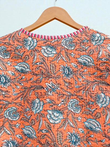 Women’s Quilted Cotton Jacket – Traditional Block Printed Reversible Design