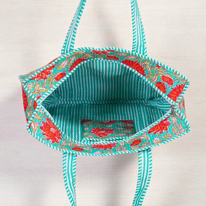 Traditional Indian Quilted Bag – Hand Block Printed Design
