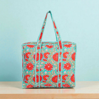 Traditional Indian Quilted Bag – Hand Block Printed Design