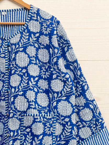 Floral Block Print Cotton Quilted Jacket – Bohemian Ethnic Wear for Women